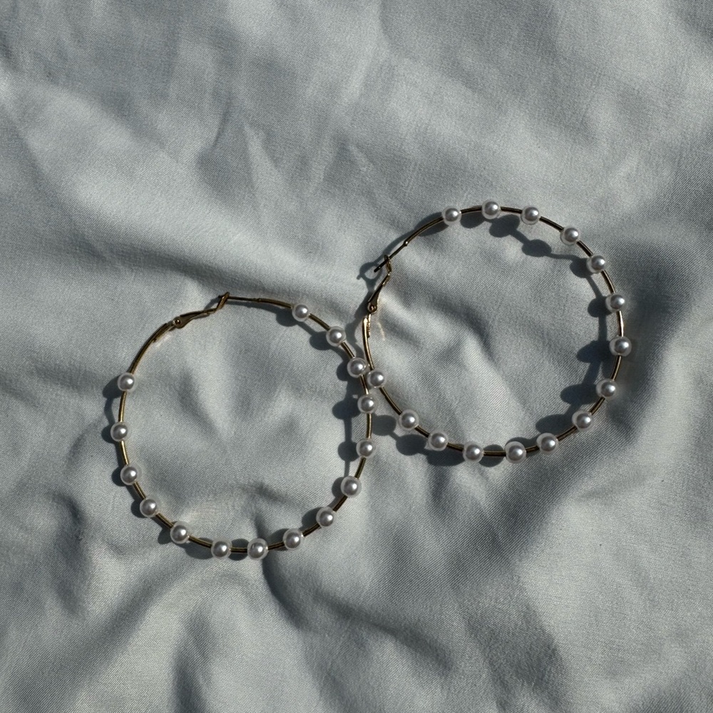 Gold and Pearl Hoop Earrings